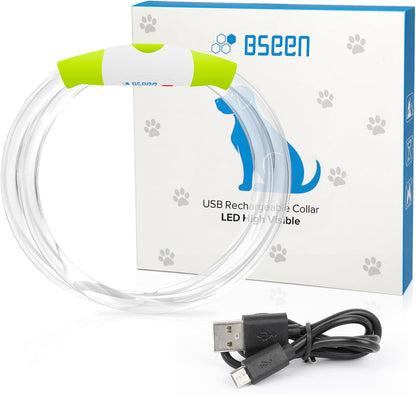Led Dog Collar,  USB Rechargeable Flash Dog Necklace Light, Pet Safety Collar Makes Your Beloved Dogs Be Seen at Night for Small Medium Large Dogs(Green)